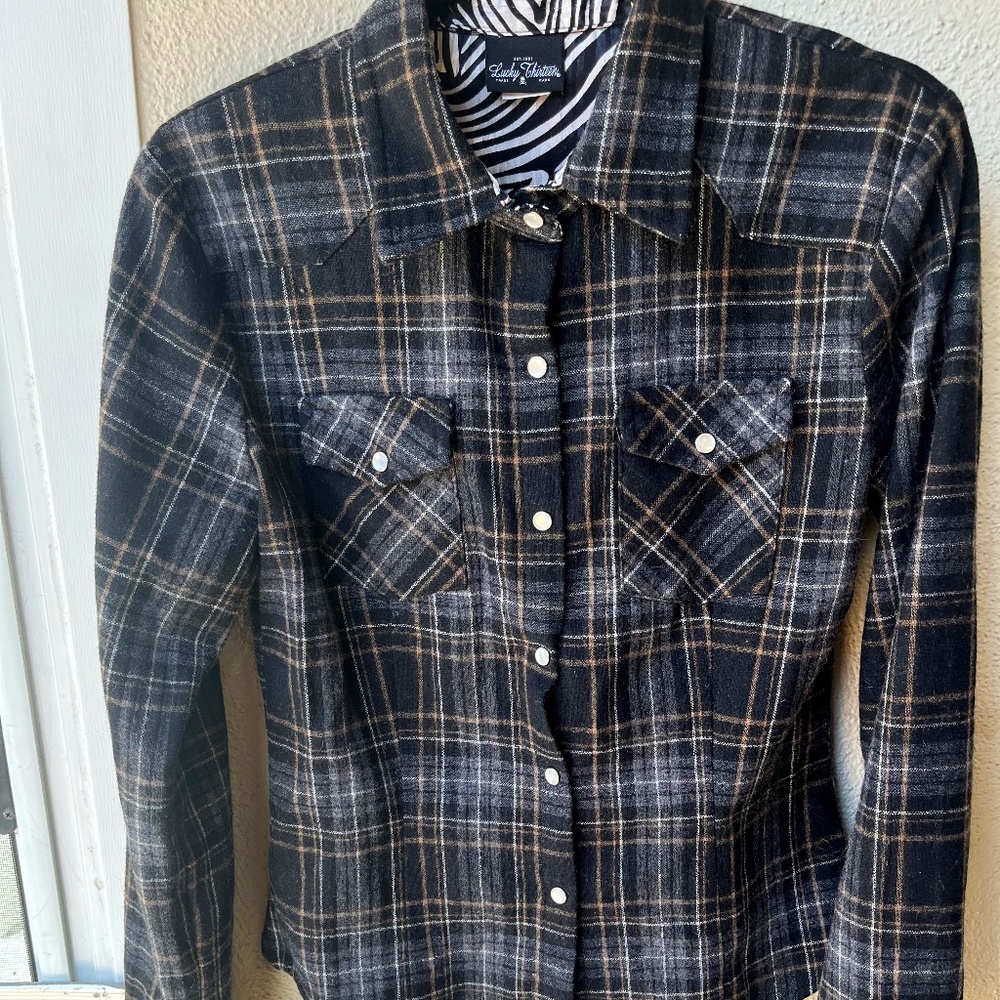 wool plaid western style flannel button up shirt Made in USA!